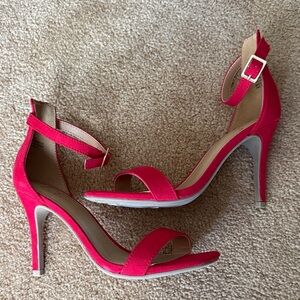 Material Girl Bright red Suede Ankle-Strap Stiletto Heels Sz 5
